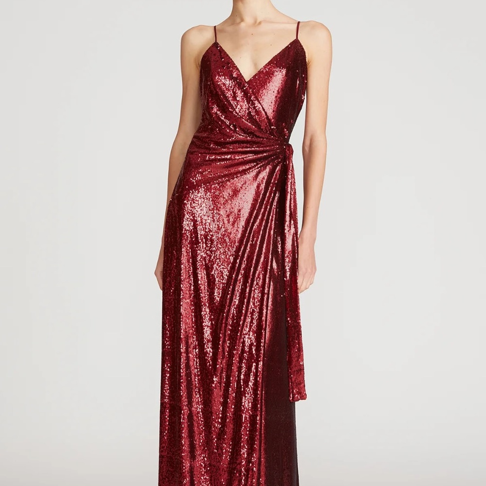Halston Amiel Sequin Wrap Dress in Merlot Size 10